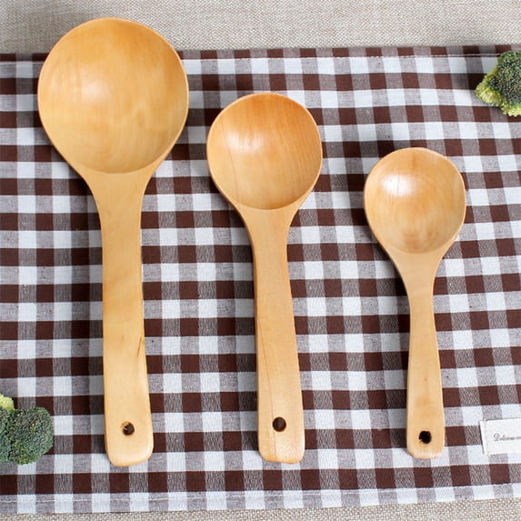 BESTYASH 3-Piece Khaki Wood Deep Soup Spoons Set for Everyday Stirring and Tableware Use