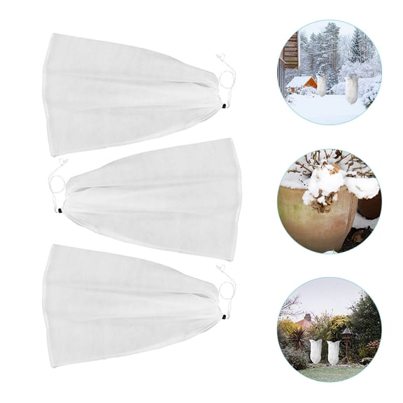 BESTYASH 3-Pack Outdoor Frost Blankets for Plants, Breathable White Non-Woven Fabric Covers with Drawstring Closure