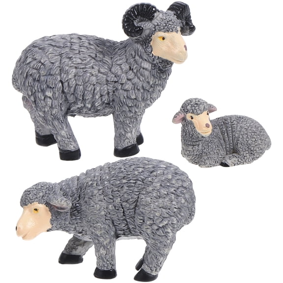 BESTYASH 3Pcs Grey Resin Goat Figurines Detailed Animal Sculptures for Office and Home Decor
