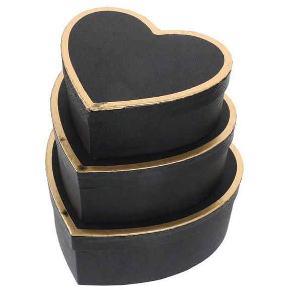BESTYASH 3Pcs Heart Shaped Paper Packaging Box Black Sturdy Storage Box for Wrapping Use