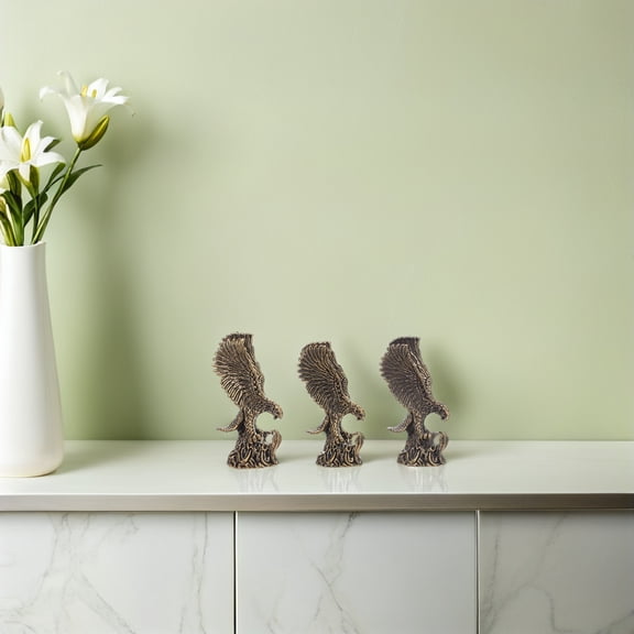 BESTYASH 3Pcs Fine Craftsmanship Brass Eagle Figurines Light Brown Animal Sculptures for Home Decor