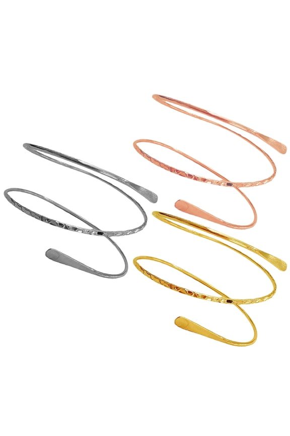 3Pcs Metal Arm Cuffs Adjustable Upper Arm Bracelets Assorted Colors Elegant Spiral Design