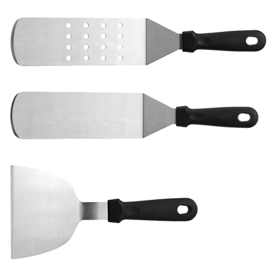 BESTYASH 3-Piece Metal Kitchen Spatula Set for Barbecue with Convenient Storage Holder