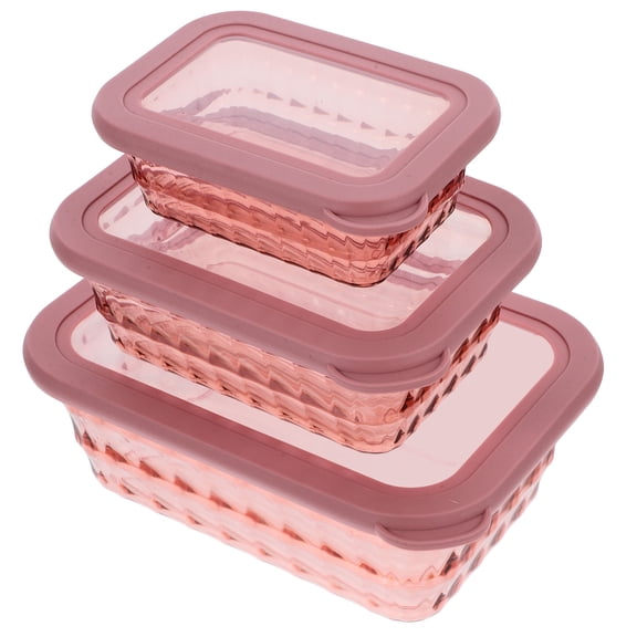 BESTYASH 3Pcs Pink Kitchen Food Storage Box with Clear Lid Sealing Storage Holder for Fruits Snacks