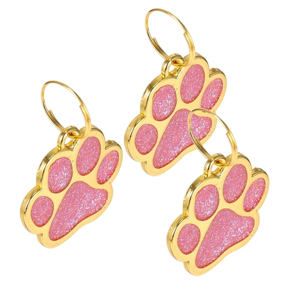 BESTYASH 3Pcs Pink Zinc Alloy Pet Name Tags Paw Design Dog Id Hanging Tags