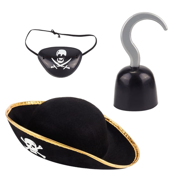 BESTYASH 3Pcs Pirate Set Costume Accessory Black Fabric Caribbean Style