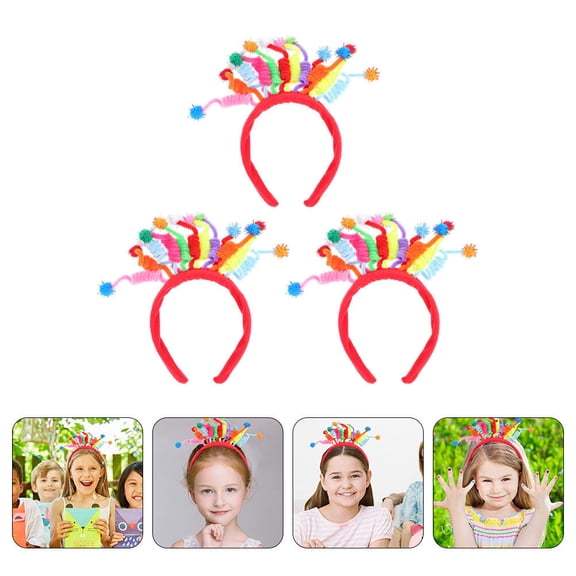 BESTYASH 3Pcs Pompom Headbands Multi Color Birthday Party Hairband Decorative Portable