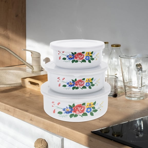 BESTYASH 3Pcs Portable Enamel Food Containers with Lids for Storage Preservation and Food Serving in Multi Colors