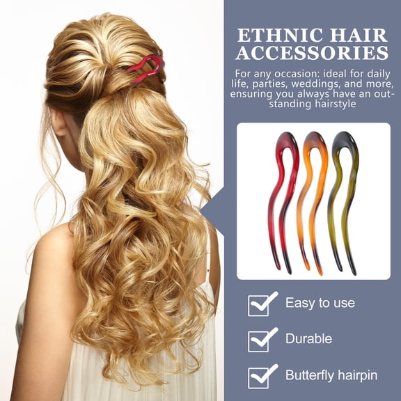 BESTYASH 3Pcs Retro U Shaped Hairpins Sleek Hair Bun Maker for Versatile Styling