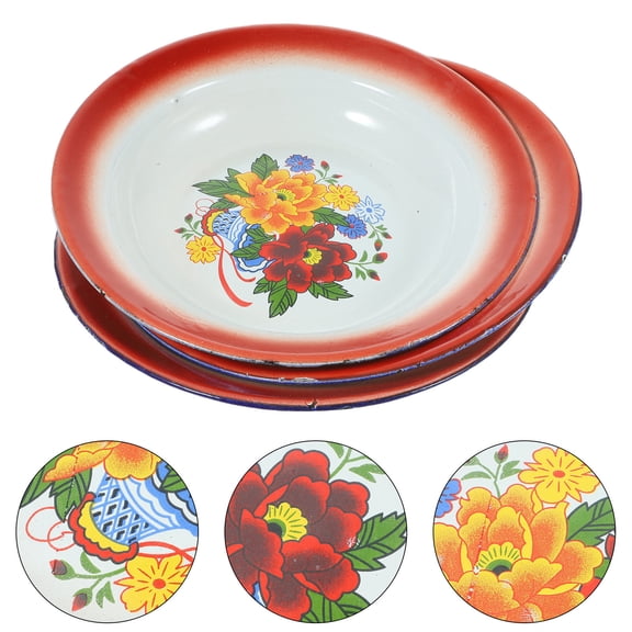 BESTYASH 3Pcs Square Food Snack Trays Iron Enamel Vintage Style for Picnic with Friends Family Members