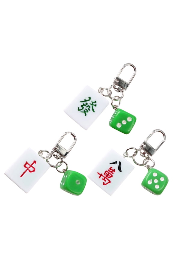 3Pcs Mahjong Bags Tiles Resin Keychains Compact Portable Decoration and Charm