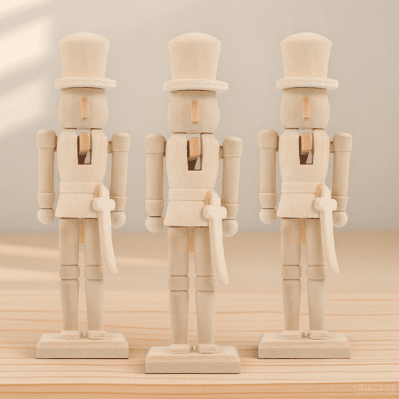 BESTYASH 3pcs Unfinished Nutcracker Figures Wood for Family Craft Time