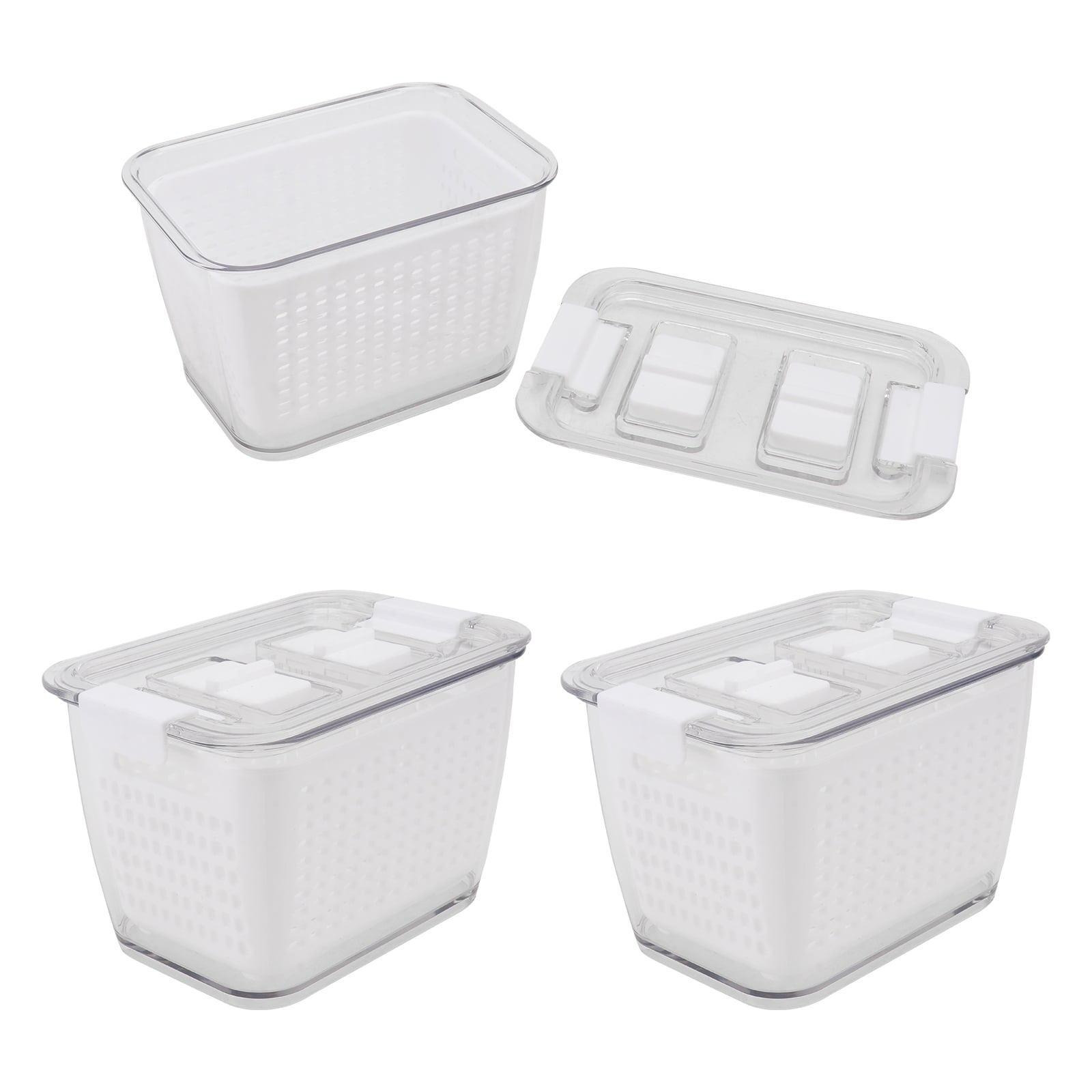 BESTYASH 3-Piece Vegetable Keeping Boxes White Plastic Fridge Produce Drain Trays for Kitchen Storage