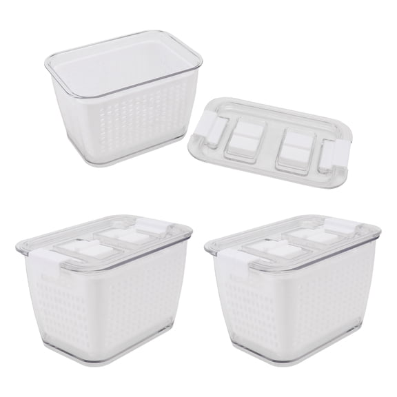 BESTYASH 3-Piece Vegetable Keeping Boxes White Plastic Fridge Produce Drain Trays for Kitchen Storage