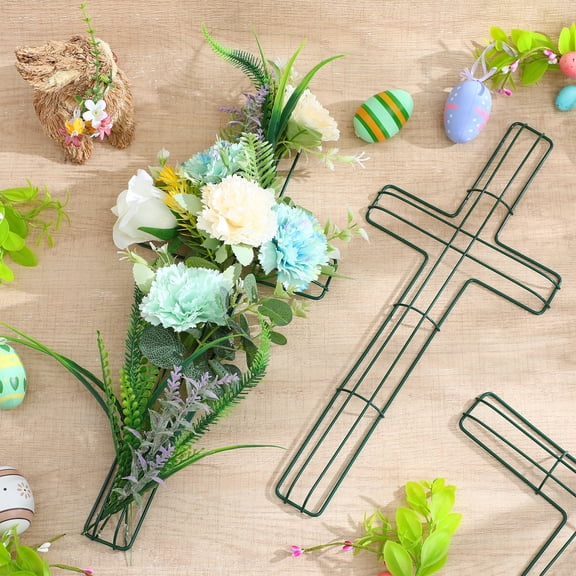 BESTYASH 3pcs Wire Cross Wreath Frame Green with Simple Design