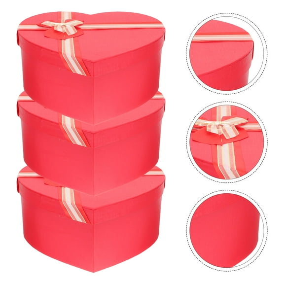 BESTYASH 3pcs Valentine's Day Party Favor Boxes Red Paper Boxes for Family, Friends, Teachers Celebration