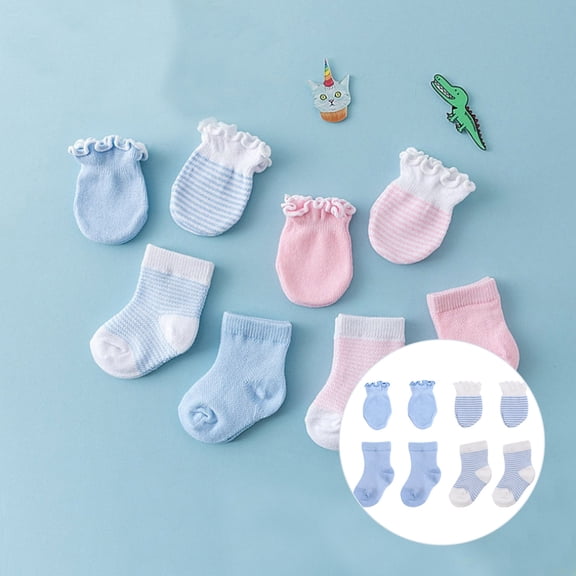 BESTYASH 4 Pairs Cute Socks and Mittens Soft Newborn Ankle Socks Gift for Baby Showers