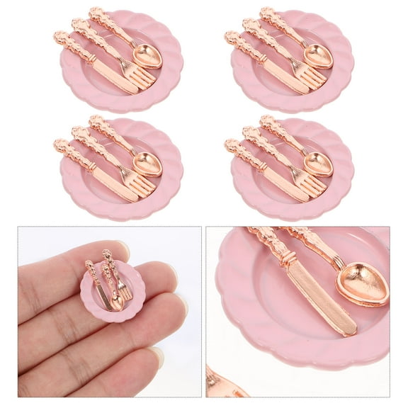 BESTYASH Miniature Dollhouse Dish Kit with Kitchen Utensils, 4 Sets of Mini Miniature Accessories