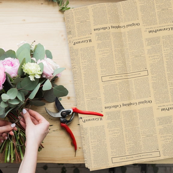 BESTYASH 40Pcs English Newspaper Flower Wrappers Paper Retro Style Floral Bouquet Packing