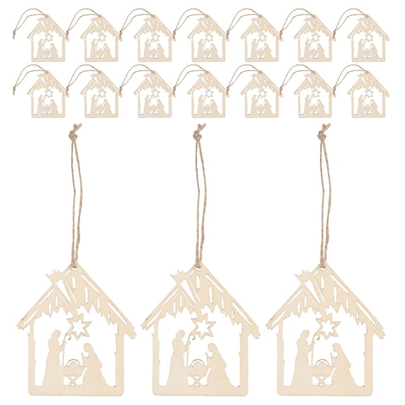 BESTYASH 40Pcs Wood Hanging Nativity Scene Ornaments Faith Inspired Christmas Decorations