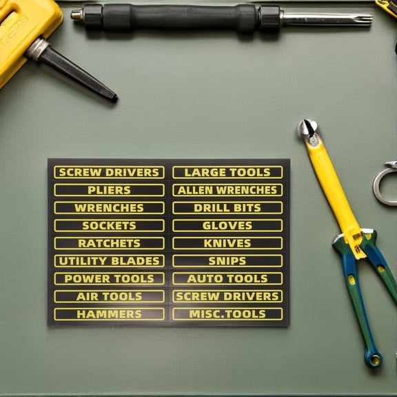 BESTYASH 40Pcs Tool Drawer Organizer Labels Black Removable Toolbox Identification Stickers