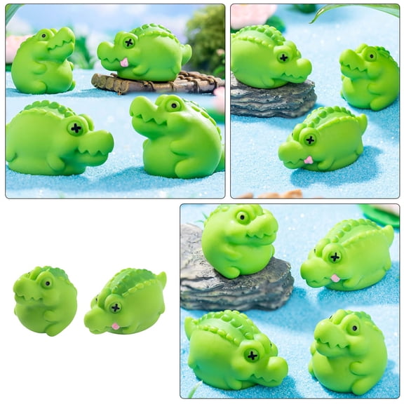 BESTYASH 4PCS Green Resin Alligator Figurines Miniature Alligator Ornaments for Birthday Party Decorations