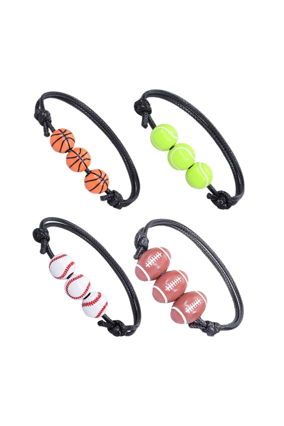 4-Pack Adjustable Baseball Sports Bracelets, Assorted Colors, Plastic Wristbands for Active Wear