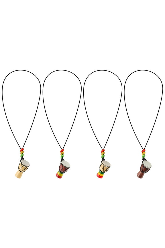 Set of 4 African Drum Necklaces with Decorative Pendants in Assorted Colors for Beach Party