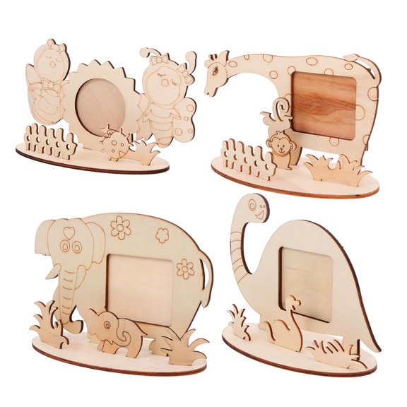 BESTYASH 4Pcs Animal Style Wooden Photo Frame DIY Paintable for Desktop and Home Decoration