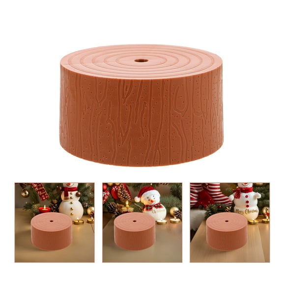 BESTYASH 4Pcs Artificial Tree Stand Replacement Bases Faux Wood Stump Coffee Color for Compact Holiday and Seasonal Displays