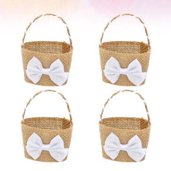 BESTYASH 4Pcs Banquet Storage Basket Khaki Burlap Linen for Wedding Candy Flower Arrangement
