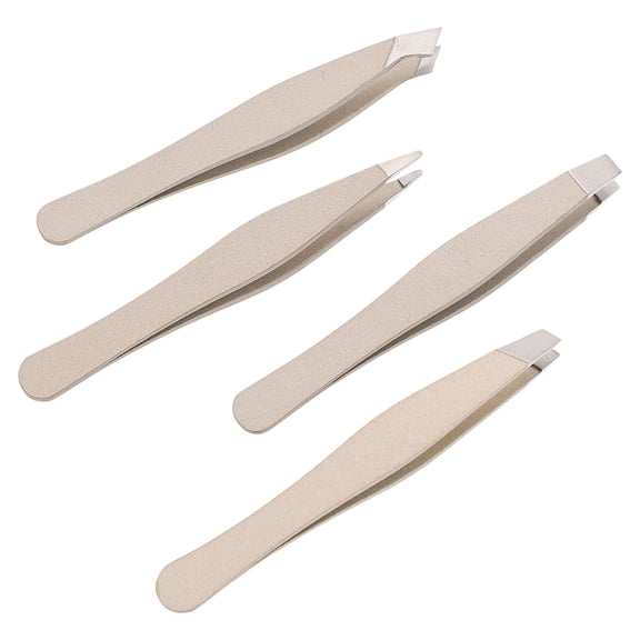 BESTYASH 4Pcs Beige Brow Tweezer Set Stainless Steel Makeup Clip for Eyebrow Trimming