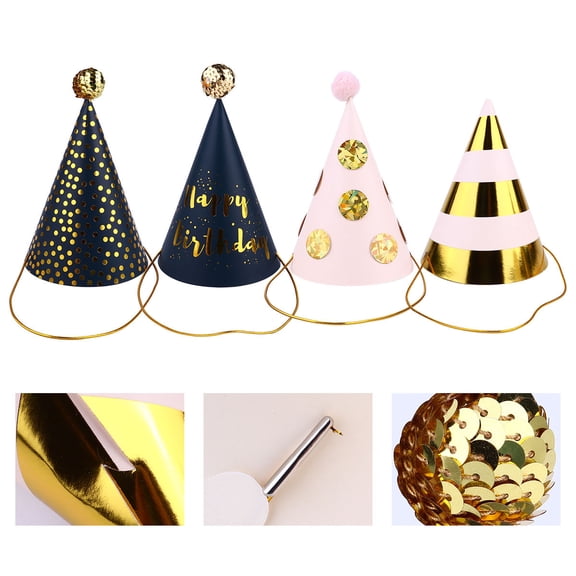 BESTYASH 4Pcs Assorted Color Birthday Hats Paper Party Caps Festive DIY Decoration Accessories
