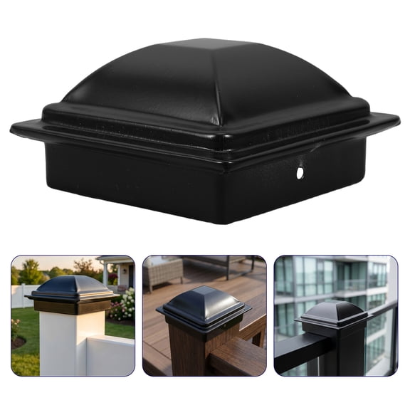 BESTYASH 4Pcs Decorative Black Fence Post Caps for Wood Railing Durable Metal Pyramid Tops