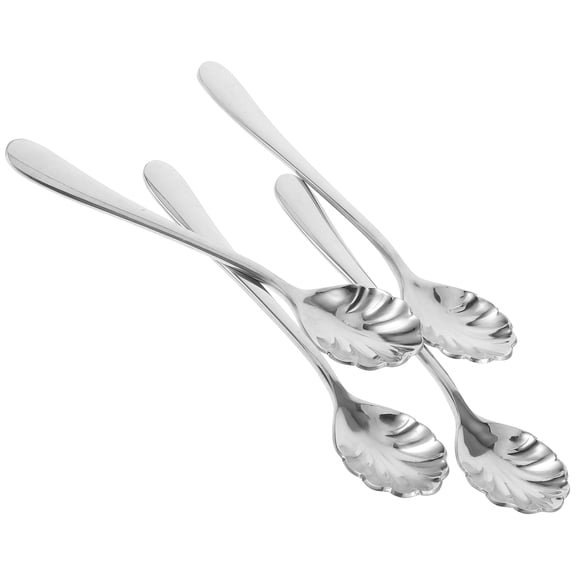 BESTYASH 4Pcs Shell Shaped Stainless Steel Spoons Plated Silver Polished Finish for Party and Home