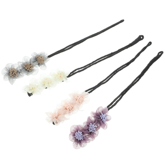 BESTYASH 4Pcs Elegant Flower Bun Maker for Hair Mesh Yarn Material Versatile Hair Styling Tool