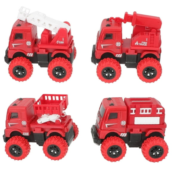 BESTYASH 4Pcs Friction-Powered Red Fire Truck Model Vehicle with Safe Smooth Finish and Durable Build