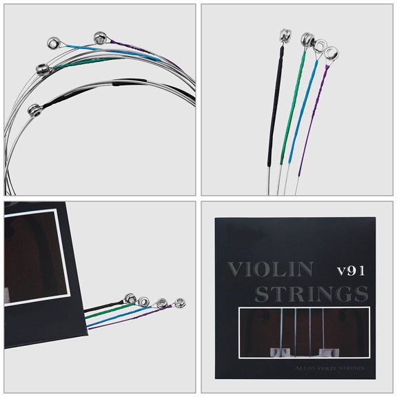 BESTYASH 4Pcs Full Violin Strings Set Assorted Color Kit for Clear Tone and String Replacement