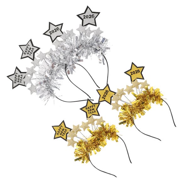 BESTYASH 4Pcs Glitter Happy New Years Headband Star Hair Accessories Comfortable Fit Assorted Color