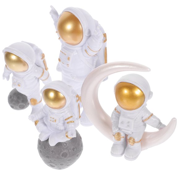 BESTYASH 4Pcs Golden Resin Spaceman Figurine Desk Ornament for Home and Car Interior Decoration