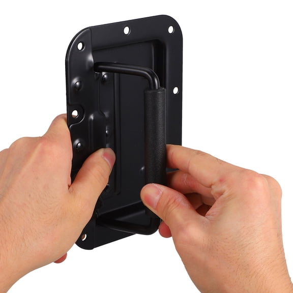 BESTYASH 4-Pack Heavy Duty Black Metal Chest Handles with Spring Loaded Pull for Toolbox and Speaker Box