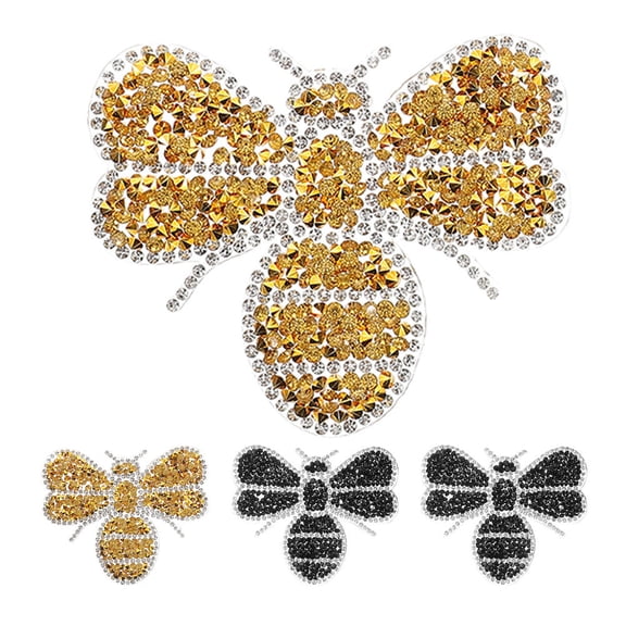 BESTYASH 4Pcs Iron on Bee Applique Rhinestone Decorative Patches for Clothing Shoes Bags Sewing Crafts