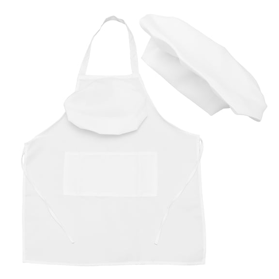 BESTYASH 4Pcs Kitchen Apron and Chef Hat Set White with Front Pocket for Cooking and Barbecue