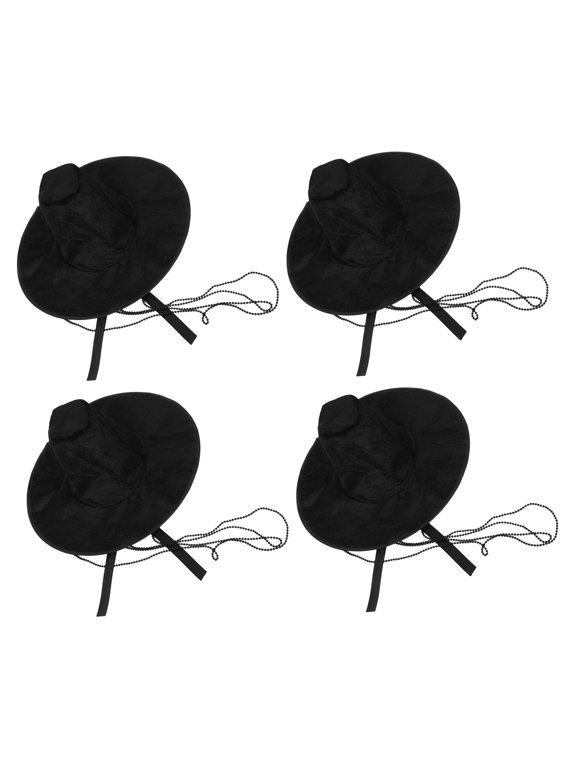 4pcs Korean Style Flat Top High Hat with Beaded Chains Black