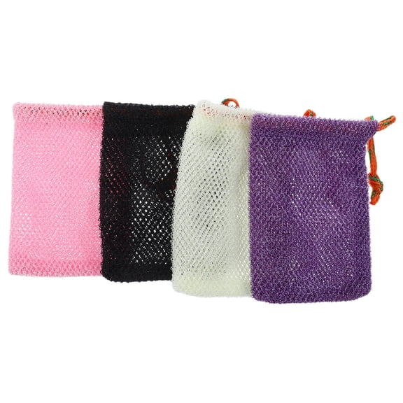 BESTYASH 4Pcs Nylon Mesh Soap Net Bags Quick Dry Exfoliating Shower Drawstring