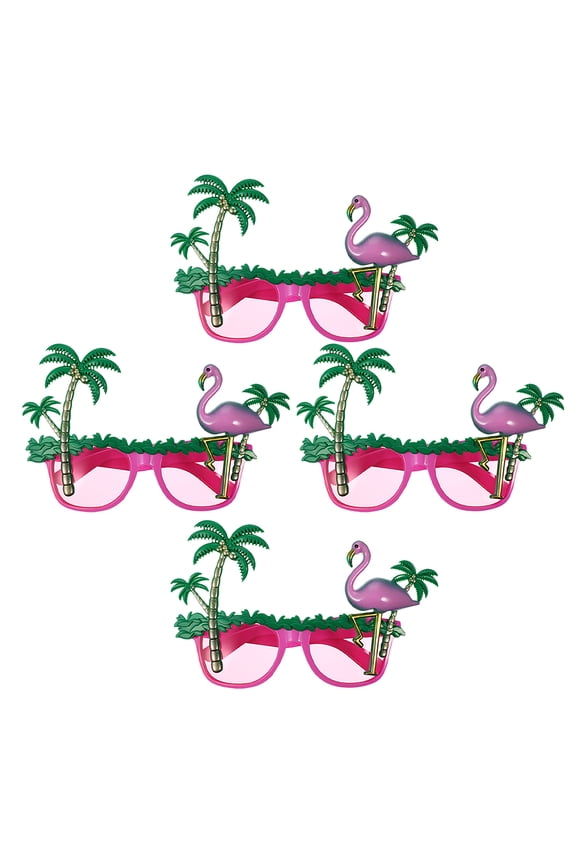 Tropical Hawaiian Party Sunglasses Pink Coconut Tree Flamingo for Summer Fun 4Pcs