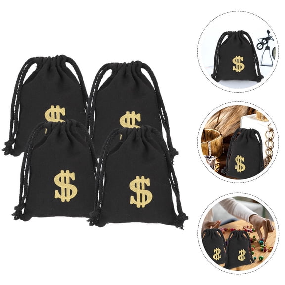 BESTYASH Set of 4 Portable Cotton Drawstring Bags with Printed Design for Party Decorations and Packaging