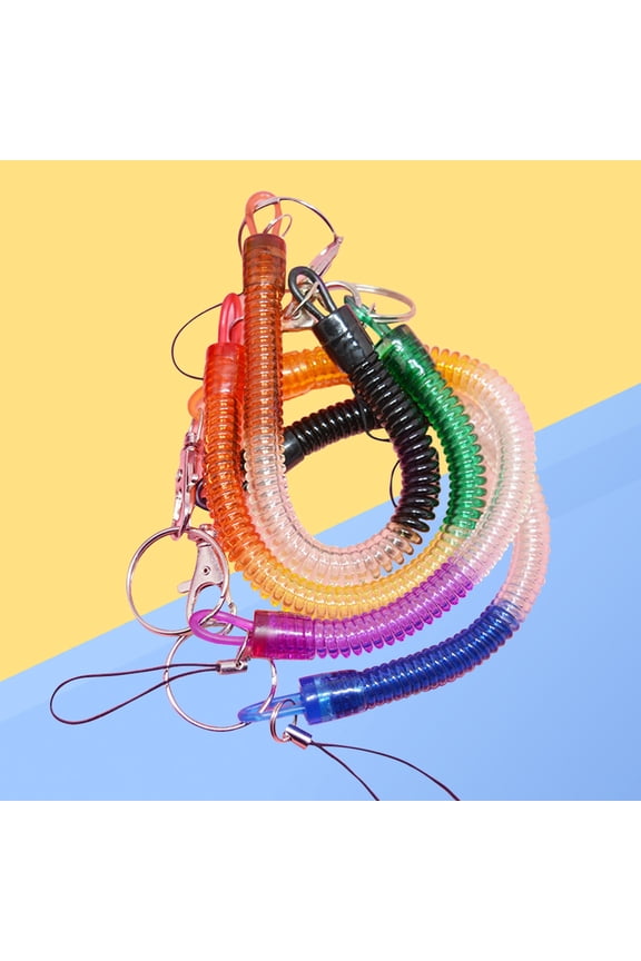4Pcs Premium Plastic Spring Coil Key Ring with Elastic Cord and Wrist Clasp for Key Use