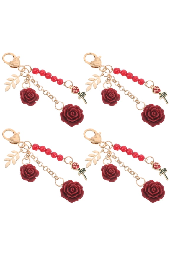 4Pcs Rose Flower Keychain Pendant Elegant Red Floral Bag Keychain Charm for Handbags and Backpacks