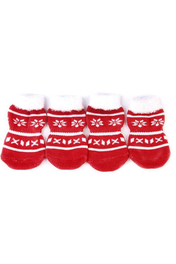 4Pcs Rubber Socks for Dogs with Protect from Salt Red